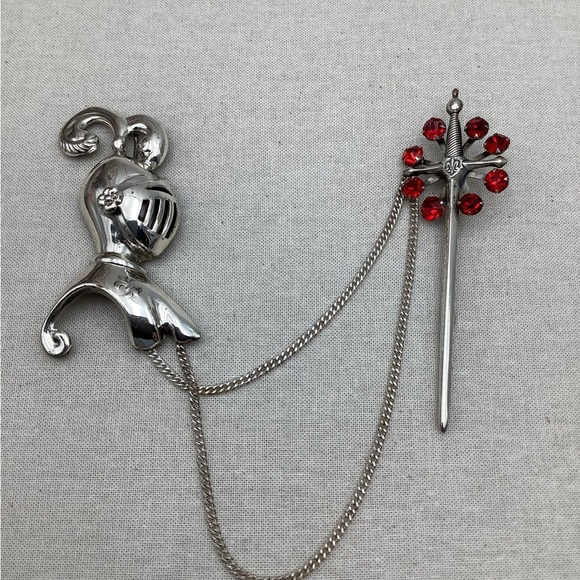 Vintage Sterling Silver Chatelaine Knight and Sword Brooch - Picture 1 of 5